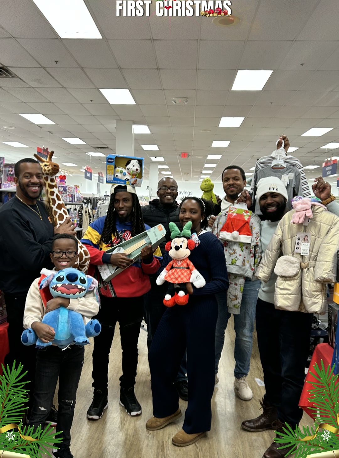 The ETE volunteer team gathered with toys and gifts collected for families